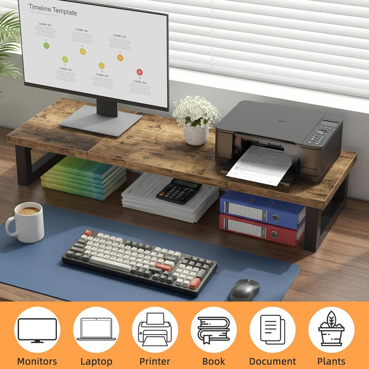 Bildschirmerhöhung 2 Monitore, 91x26cm Monitor Erhöhung Schreibtisch Monitorständer Holz Computer Mo