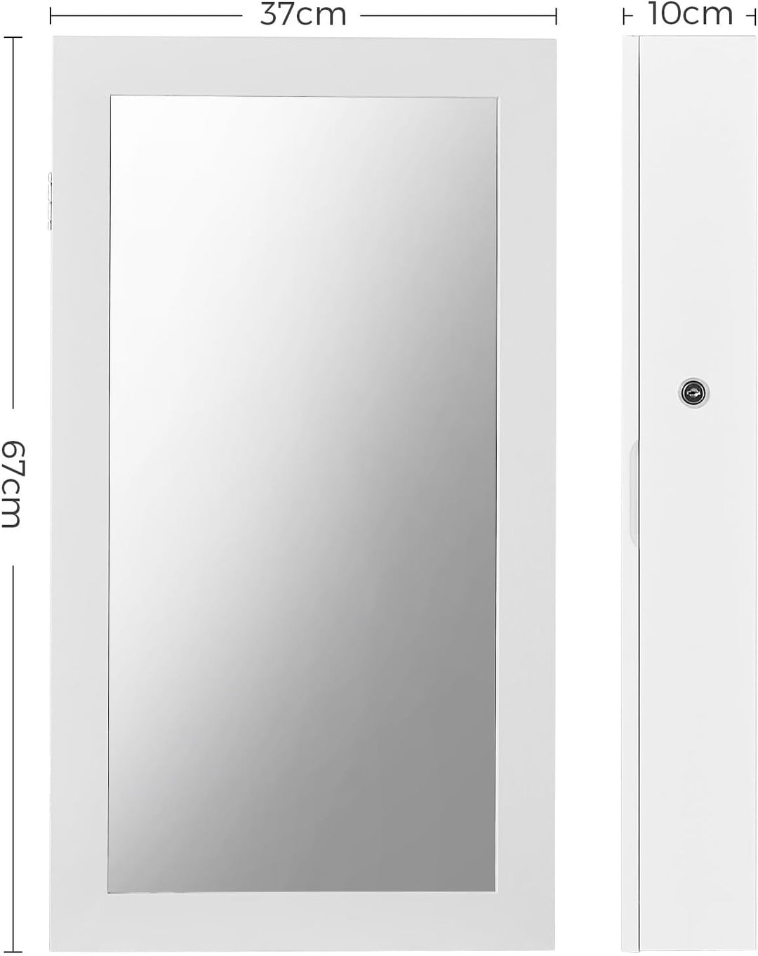 SONGMICS Schmuckschrank, Spiegelschrank, Hängeschrank, abschliessbarer Wandschrank, platzsparender S