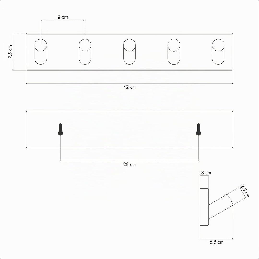 LARHN Garderobenleiste Weiss mit 5 Haken XL (2 Stk.), 42cm - Wandgarderobe, Jackenhalter Wand, Haken