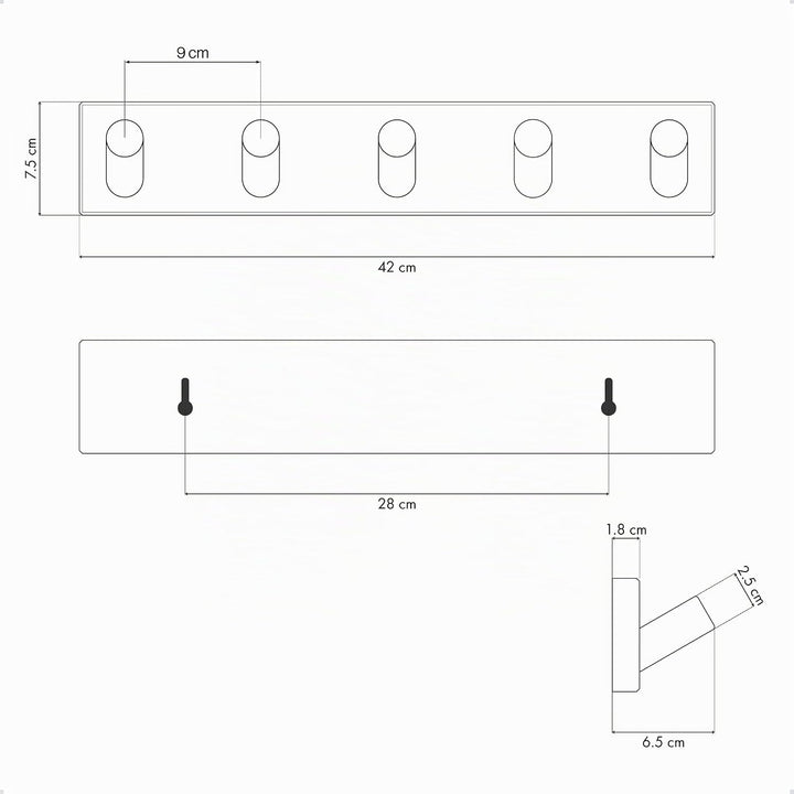LARHN Garderobenleiste Weiss mit 5 Haken XL (2 Stk.), 42cm - Wandgarderobe, Jackenhalter Wand, Haken