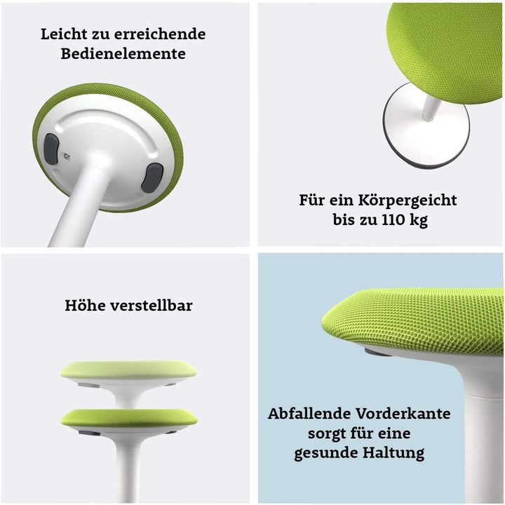 Sedus se:fit, Ergonomischer Hocker, Stehhocker, Stehsitz, Stehhilfe, Grün, Grau, Kunststoff, Gummifu