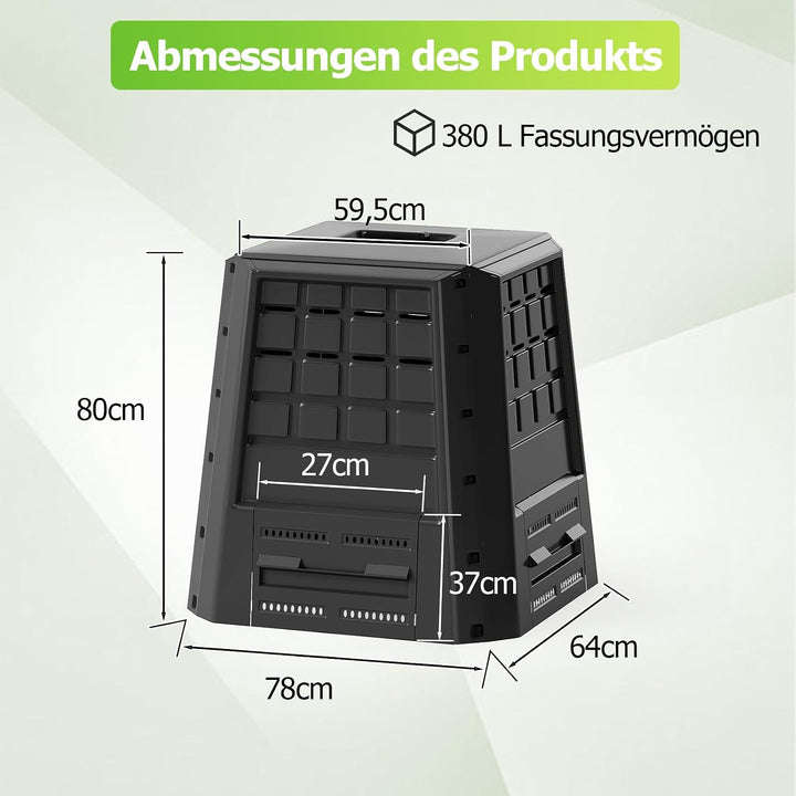 GOPLUS Komposter Garten, 380 L, Schnellkomposter aus PP, Thermokomposter mit Belüftung, Deckel &amp; Tür