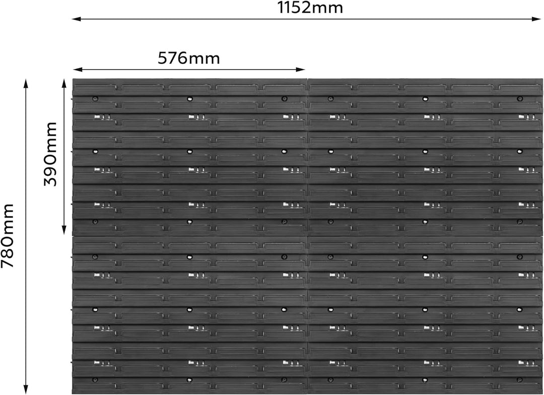 Lagersystem Werkstattregal | 115 x78 cm | 45 stck. Box | Wandregal mit Stapelboxen - Wandplatten Ext