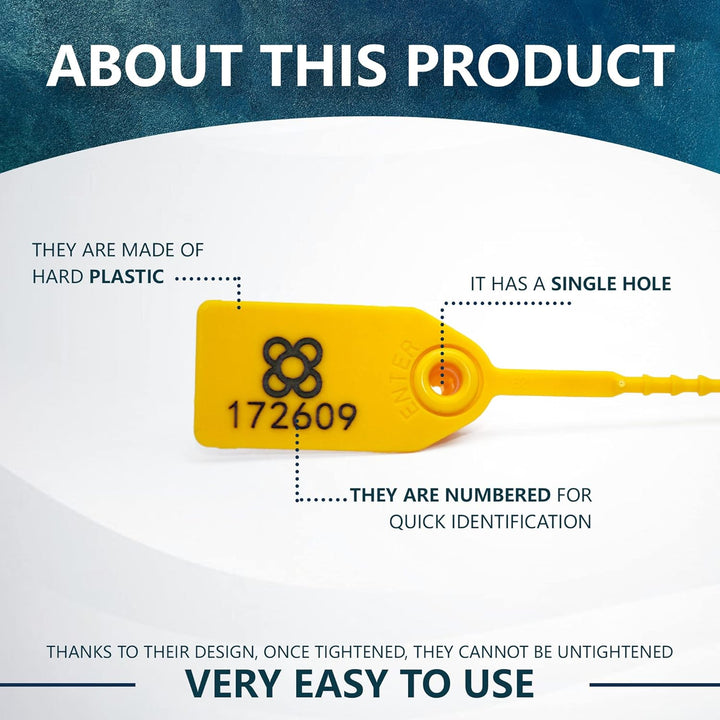 DOJA BARCELONA | Gelb Sicherheitsplomben aus Kunststoff | 100 Einheiten | 24 cm Lang | Plomben kunst