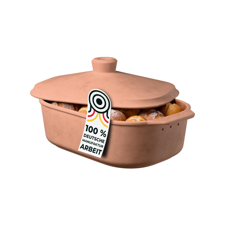 myromy® Brot-Frische-Topf – moderner Brottopf & Brotkasten aus Keramik Natur-Ton - atmungsaktiv & ge
