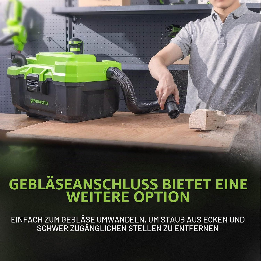 Greenworks Tools G24WDV 01-000004700407, 24V Wet/Dry Shop Vacuum, green,grey,black Nur Werkzeug, Nur