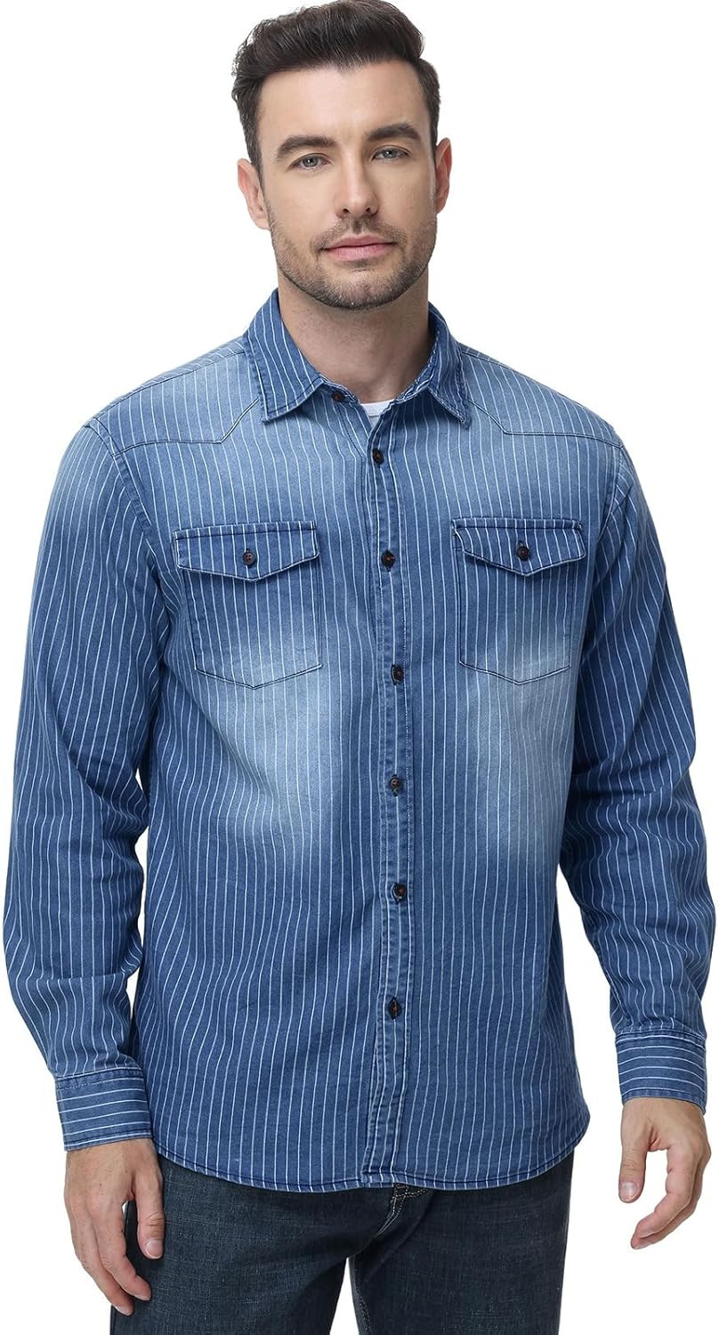 HOTIAN Herren Hemden, Herren Denim Shirt Langarmhemd,Freizeithemd Regular Businesshemd,Slim-Fit-Herr
