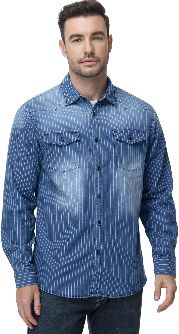 HOTIAN Herren Hemden, Herren Denim Shirt Langarmhemd,Freizeithemd Regular Businesshemd,Slim-Fit-Herr