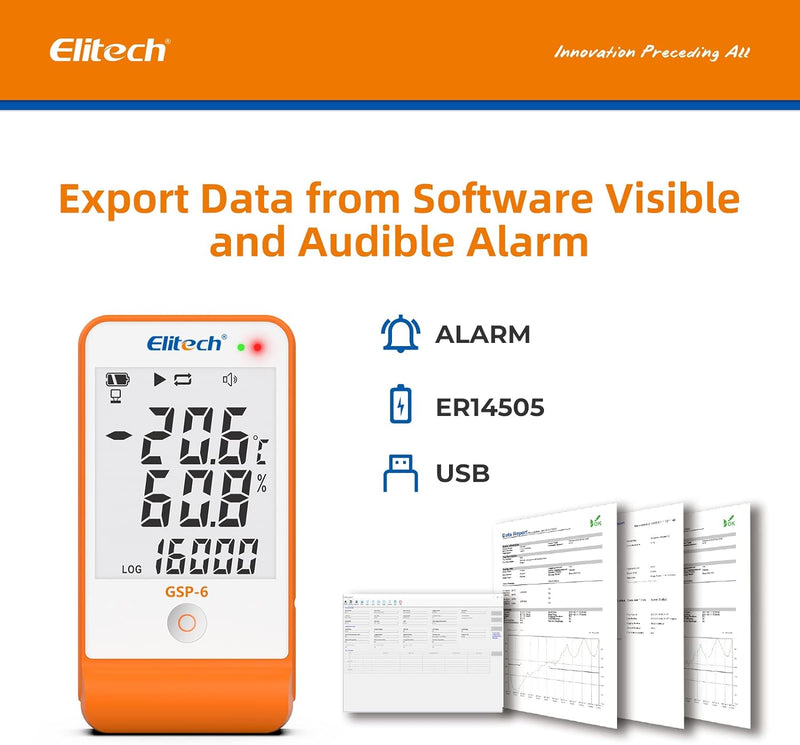 Elitech Temperatur Datenlogger, 16000 Punkte, Daten Aufzeichnungen und Export, Hohe Genauigkeit Sens