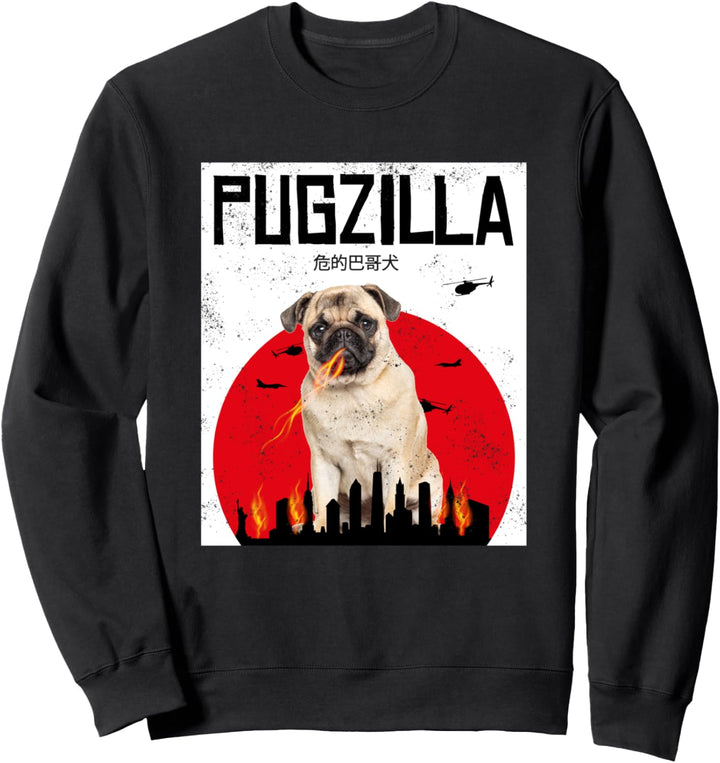 Lustiges Mops Hund Japan Retro Vintage Outfit Pugzilla Sweatshirt