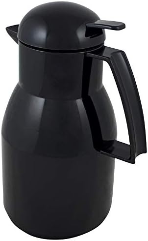 Helios Top Push Thermoskanne Schwarz 1L – 6h Heiss - Hält Getränke heiss & kalt – Einhandbedienung –