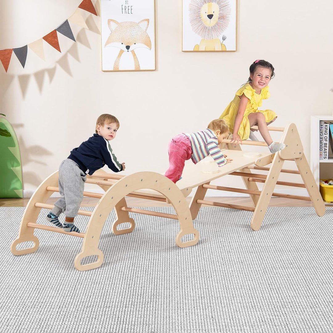 COSTWAY Kletterdreieck mit Rutsche, Kletterbogen, inkl. Kissen & doppelseitige Rampe, zum Klettern,