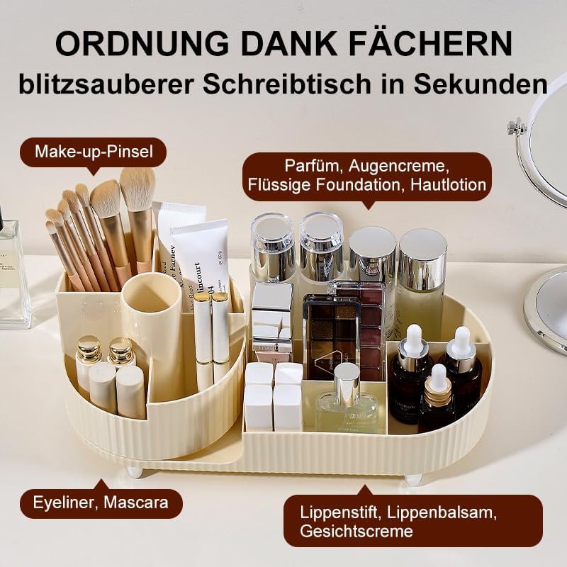 Make up Organizer 360° Drehbar, Grosser Bad Kosmetik Organizer mit Aufbewahrungsbox für Schminktisch