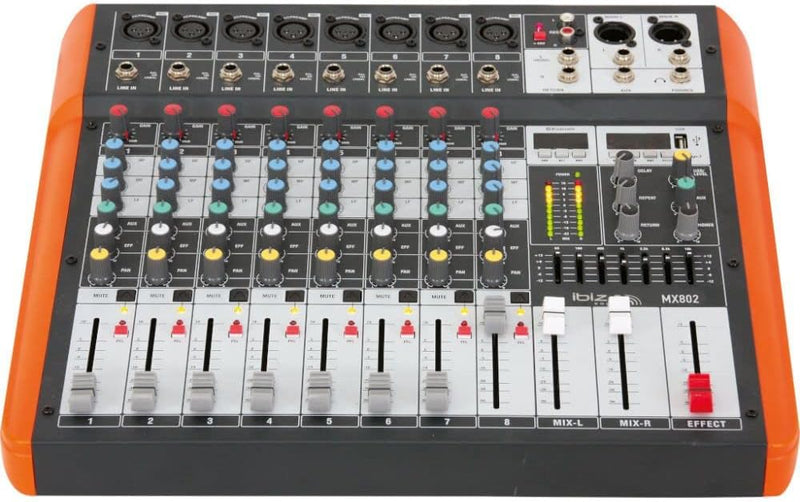 Ibiza - MX802 - Komplettes semiprofessionelles 8-Kanal-Mischpult (8-Band-Equalizer) mit MONO-Eingäng