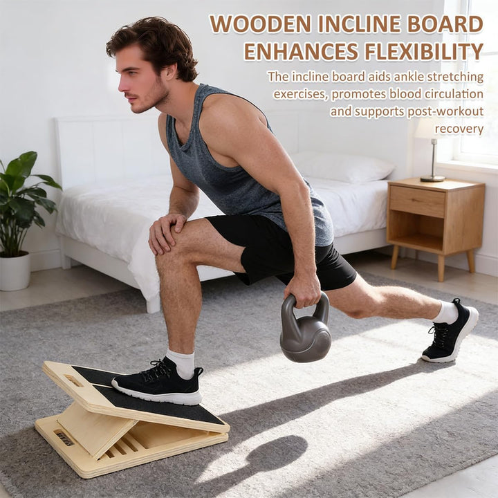 SchräGbrett Wadendehner, Wooden Slant Board mit 5 Winkeln Verstellbar, Anti-Rutsch Geneigte SchräGbr