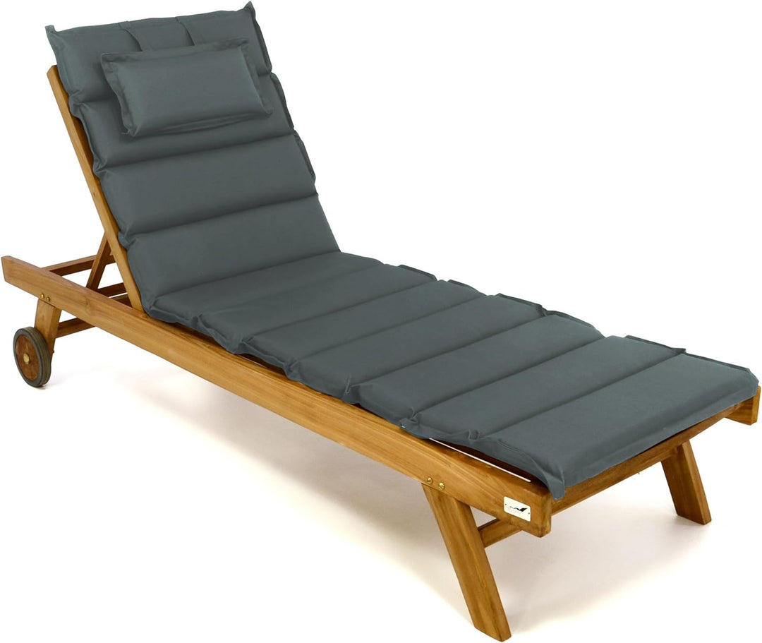 Divero Sonnenliege mit Auflage Set Teakholzliege Holzliege Gartenliege aus Teak Holz gummiummantelte