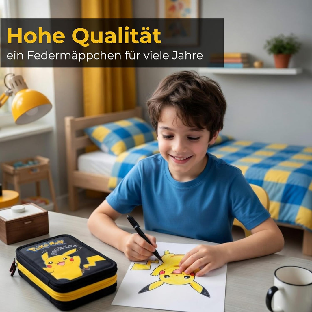 Federmäppchen 3 Fächer - Mäppchen für Mädchen und Jungen - Federmappe 3-Fach Federtasche Gefüllte Sc