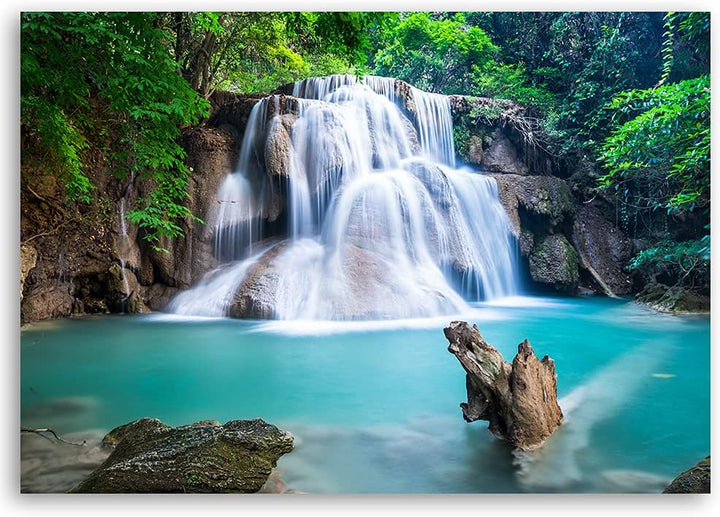 Feeby Vlies Leinwandbild Bäume Wasserfall Kaskade 90x60 cm Wand Bild Kunstdruck Deko Wohnzimmer Wohn