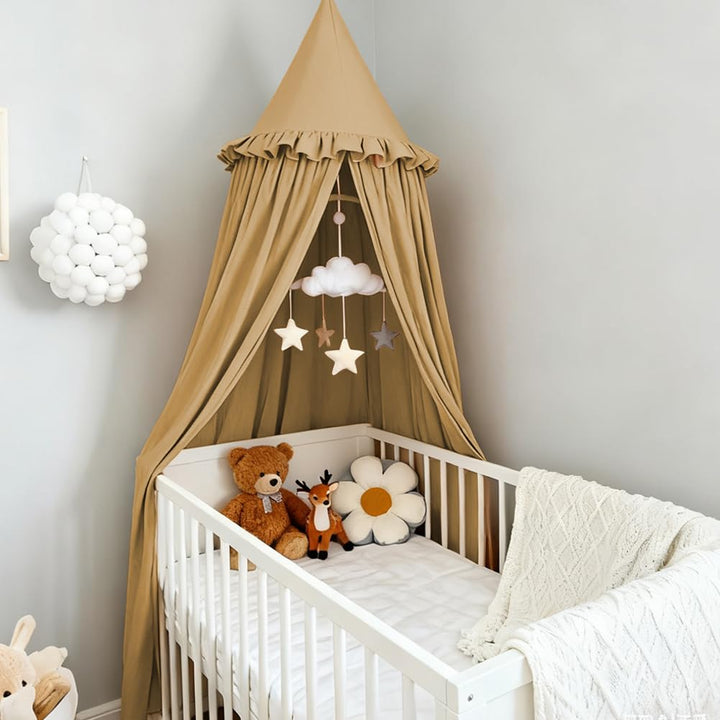 HOTUT Kinderzimmer Baldachin Vintage Nougat,Prinzessin Kinderbetthimmel mit Rüschen,Betthimmel Babyb