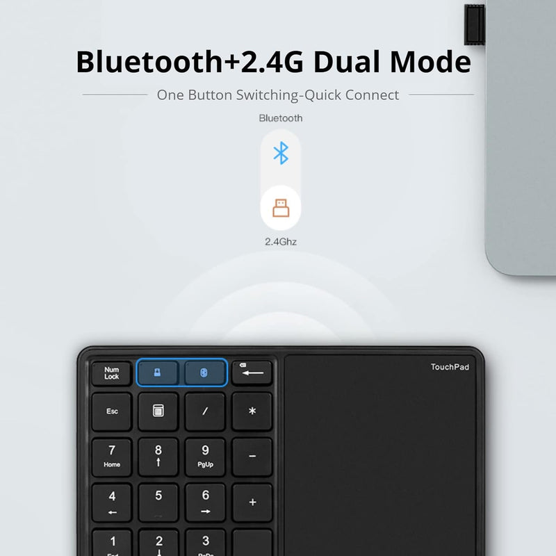 Cuifati Bluetooth Wireless Number Pads, 2 in 1 22 Keys Wireless Numeric Keypad mit Touchpad, Support