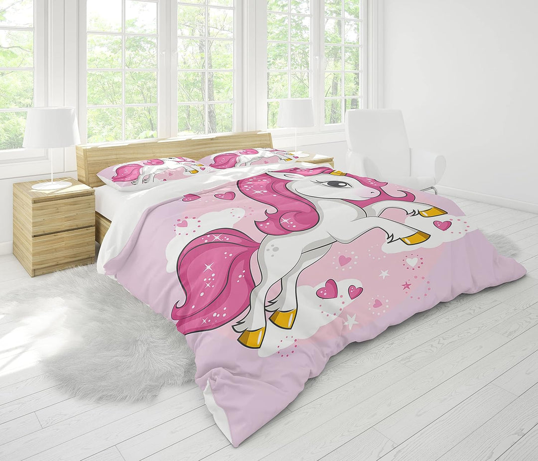 SHUAIG Einhorn Bettwäsche Set Kinder Bettwäsche 3D Gedruckt Einhorn Cartoon Bettbezug,Soft Mikrofase
