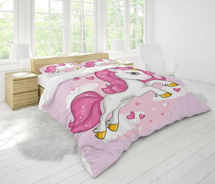 SHUAIG Einhorn Bettwäsche Set Kinder Bettwäsche 3D Gedruckt Einhorn Cartoon Bettbezug,Soft Mikrofase
