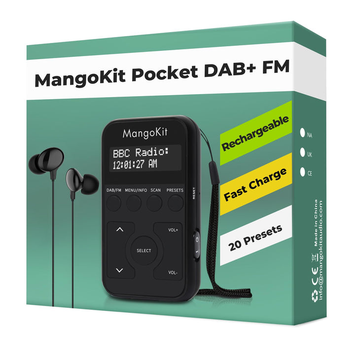 MangoKit Kleines Tragbares Mini DAB/DAB+/UKW-Radio,Digitales Taschenradio mit Kopfhörer,Wiederauflad