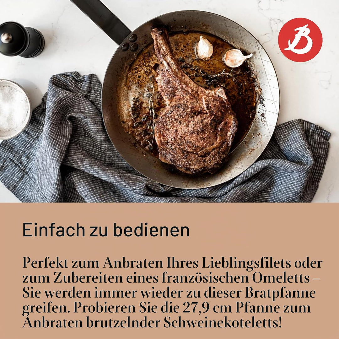 De Buyer Grosse Mineral B Bratpfanne aus schwarzem Eisen 28cm, Induktionsbratpfanne, für alle Kochfl