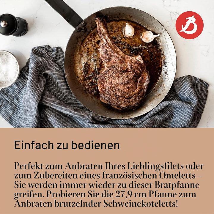 De Buyer Grosse Mineral B Bratpfanne aus schwarzem Eisen 28cm, Induktionsbratpfanne, für alle Kochfl