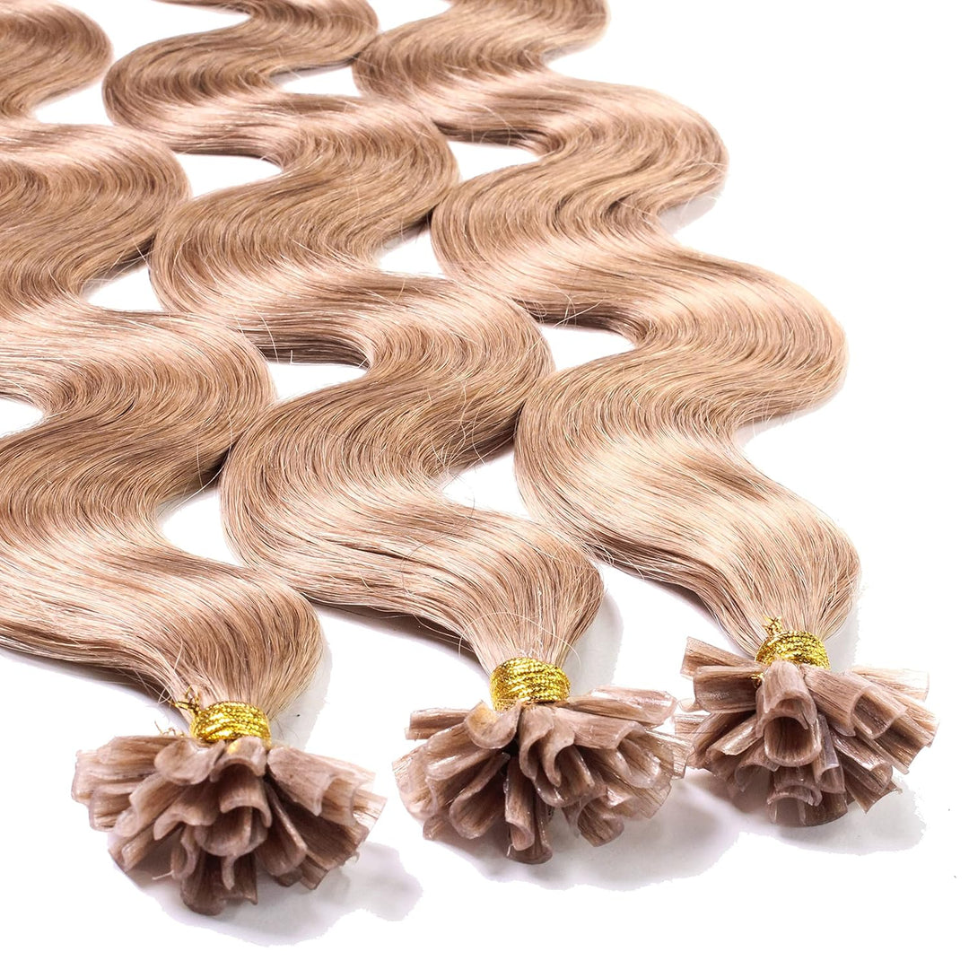 hair2heart Extensions Echthaar Bondings Gewellt - 50 Strähnen 1g 50cm 8/01 hellblond natur-asch