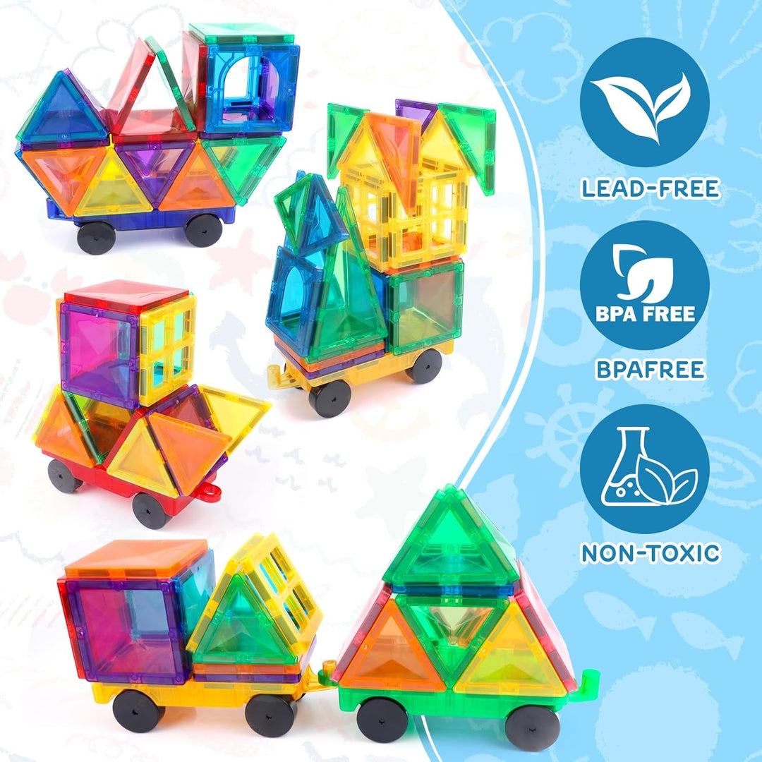 Magnetische Bauklötze Expansion Auto - 4 Grüne und gelbe magnetische Fliesen Auto Set Babyspielzeug,