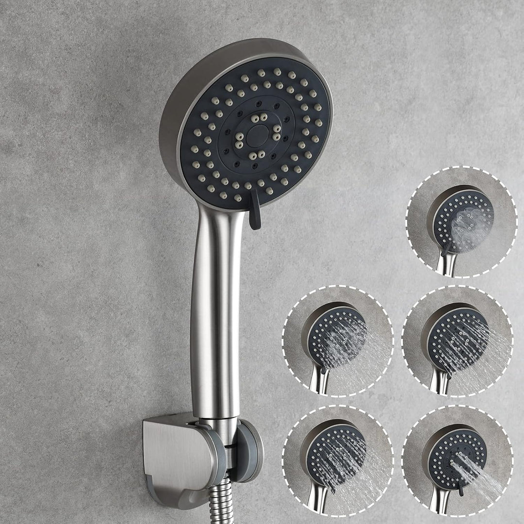 Tecmolog Gebürstetes Nickel Duschkopf Handbrause mit 5 Strahlarten Plastik Wassersparend Duschbrause