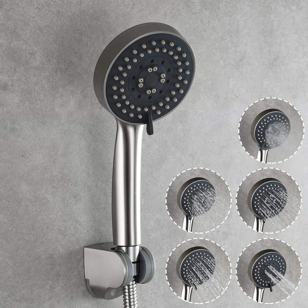 Tecmolog Gebürstetes Nickel Duschkopf Handbrause mit 5 Strahlarten Plastik Wassersparend Duschbrause