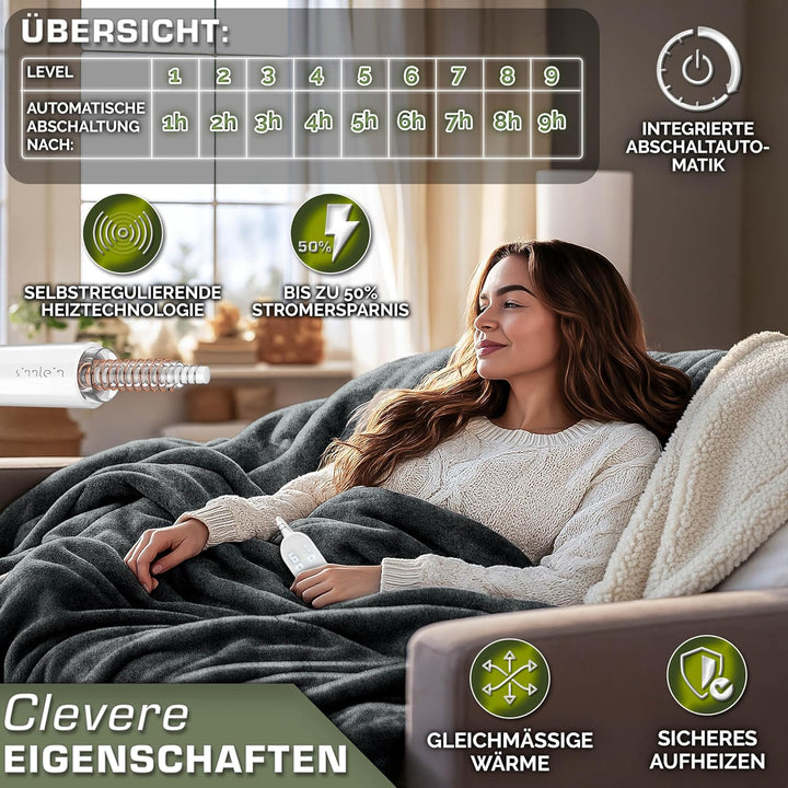 sinnlein® Heizdecke mit Abschaltautomatik 160 x 120 cm | Elektrische Wärmedecke mit 9 Temperaturstuf