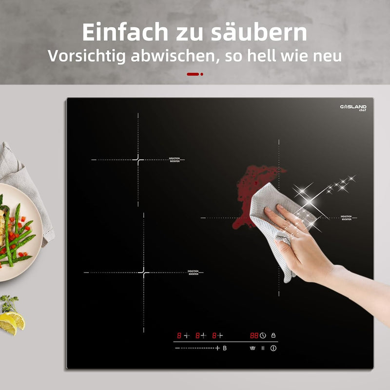 GASLAND Chef IH603BF-DE Einbau Induktionskochfeld 60 cm 3 Kochzonen, Autarkes Kochfeld 3 Platten mit