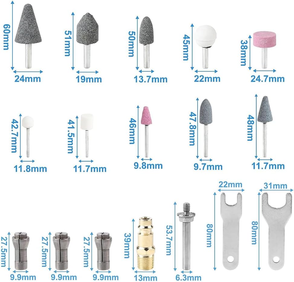 Druckluft Schleifer,Luftschleifer,Stabschleifer Druckluft,40pcs Druckluftschleifer Set,90-Grad-Biegu