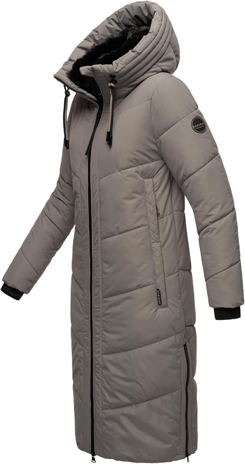 MARIKOO Damen Wintermantel Warmer Steppmantel lang mit Verstellbarer Kapuze und hohem Kragen Nadaree