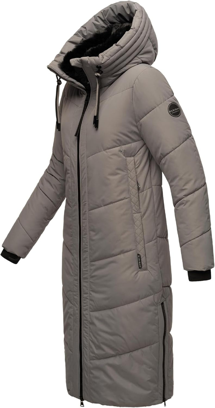 MARIKOO Damen Wintermantel Warmer Steppmantel lang mit Verstellbarer Kapuze und hohem Kragen Nadaree