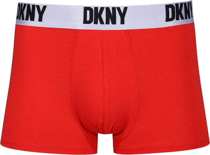 DKNY Herren Men's Black/Red/Grey with White Contrast Cotton Blend Waistband Boxer Shorts (3er Pack)