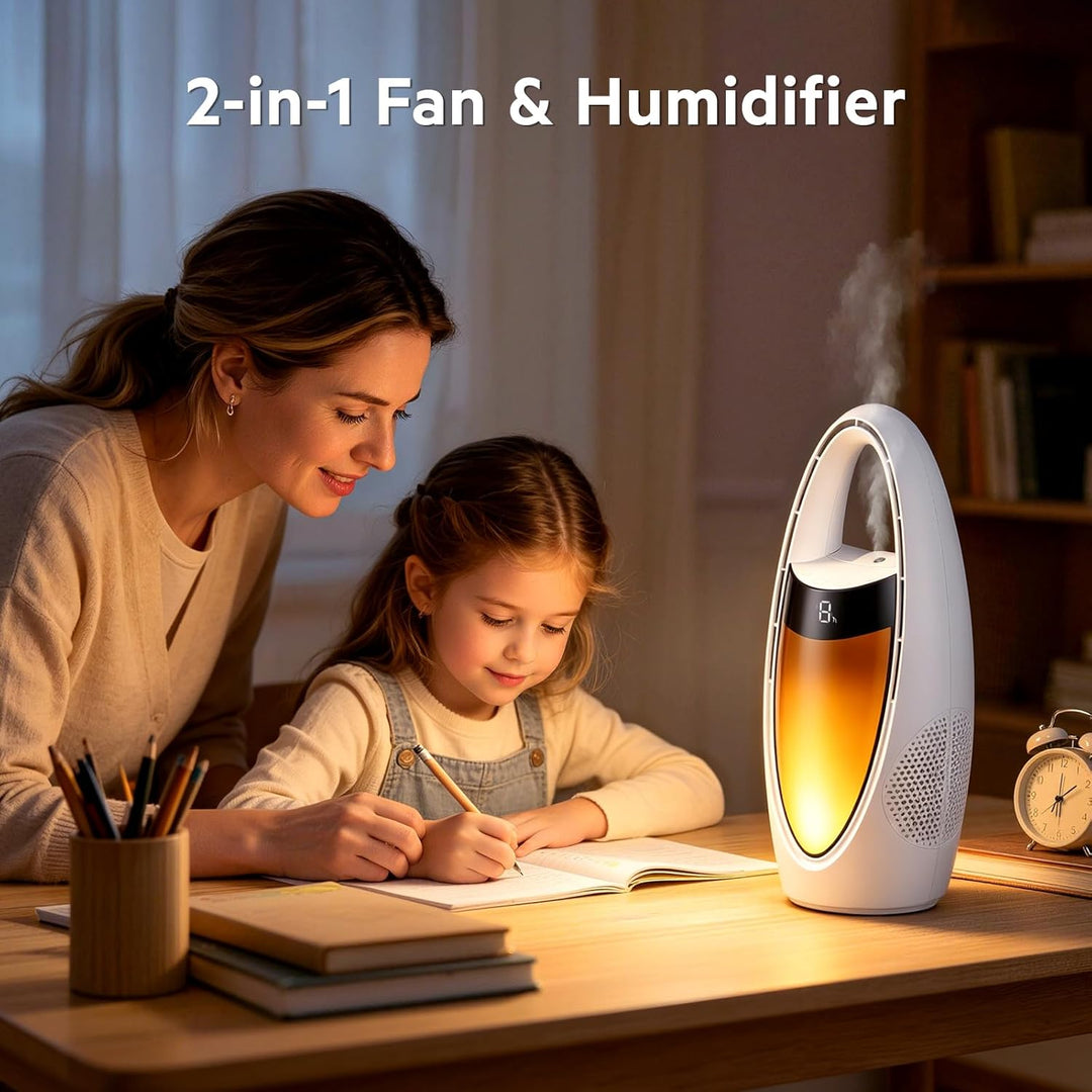 Rotorloser Ttischventilator Akku mit Wasserkühlung, Tragbarer Sicherheit Turmventilator mit LED Nach
