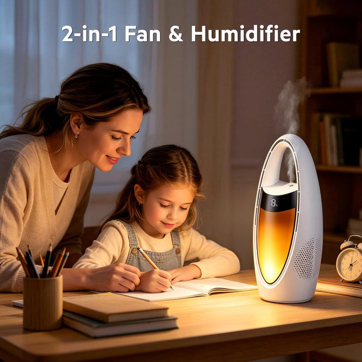 Rotorloser Ttischventilator Akku mit Wasserkühlung, Tragbarer Sicherheit Turmventilator mit LED Nach