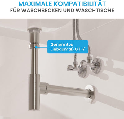 Premium Design SiphonUniversal für Waschbecken & Waschtisch [Edelstahl gebürstet] Premium Design Sip