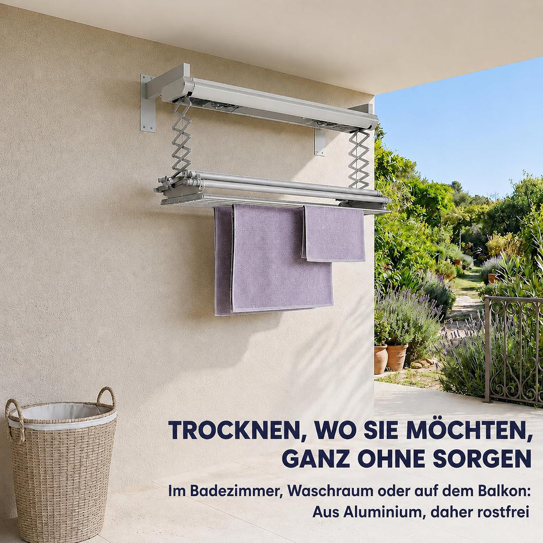 Foxydry Air, Elektrischer Wäscheständer für Wand und Decke mit Ventilator und Fernbedienung, aus Alu