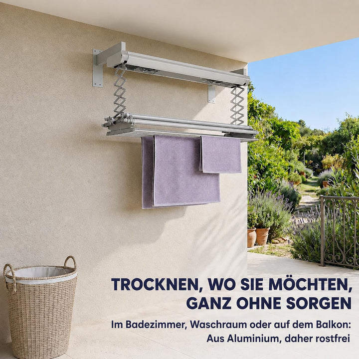 Foxydry Air, Elektrischer Wäscheständer für Wand und Decke mit Ventilator und Fernbedienung, aus Alu