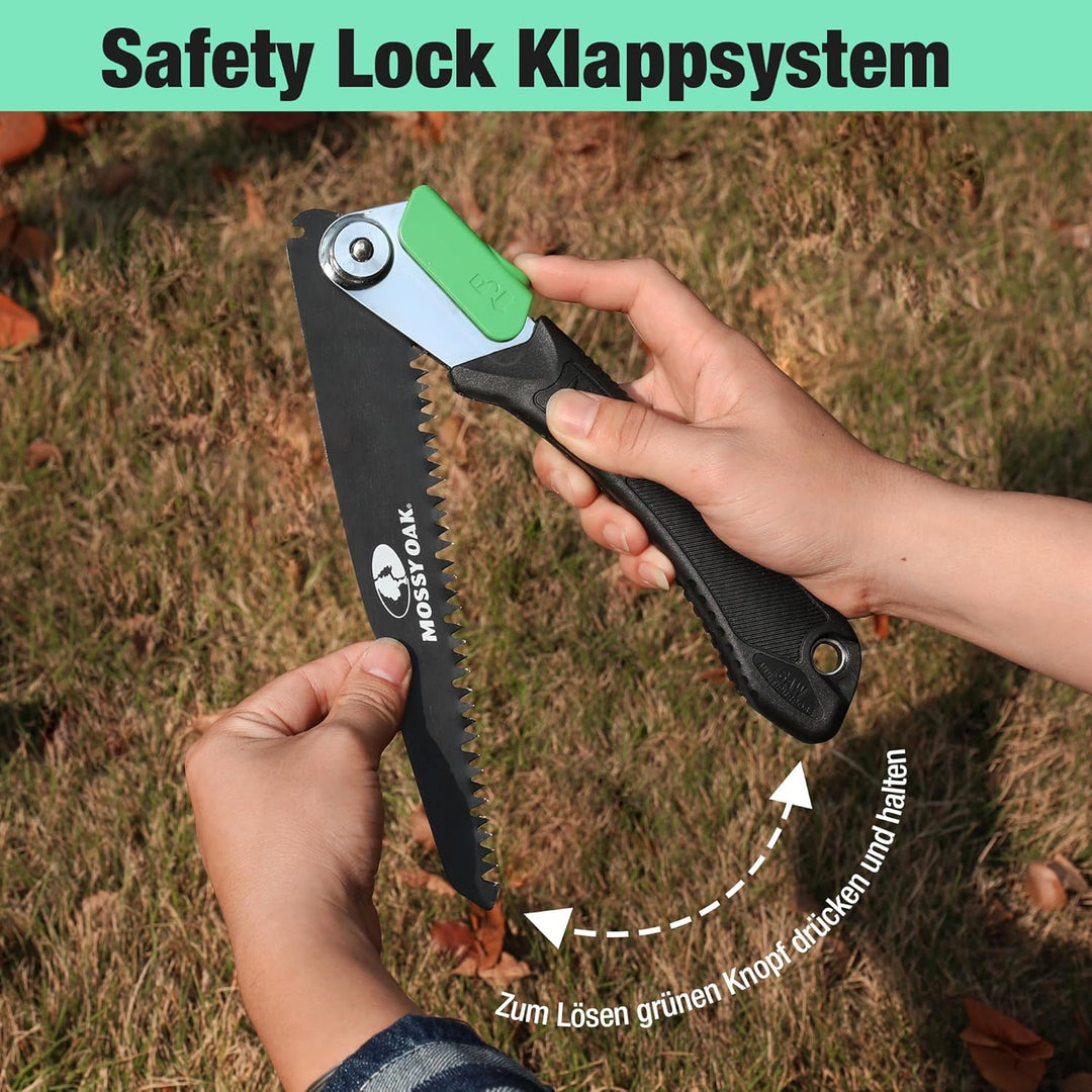 Mossy Oak 3 in 1 Handsäge Astsäge klappbar inkl. 3 scharfe Klingen aus Cr-V, Multifunktions Klappsäg