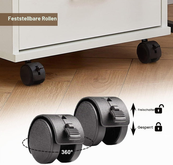 ZBAOLTO Rollcontainer Abschliessbar，Rollcontainer mit Schubladen，Aktenschrank, Büro-Aktenschränke mi