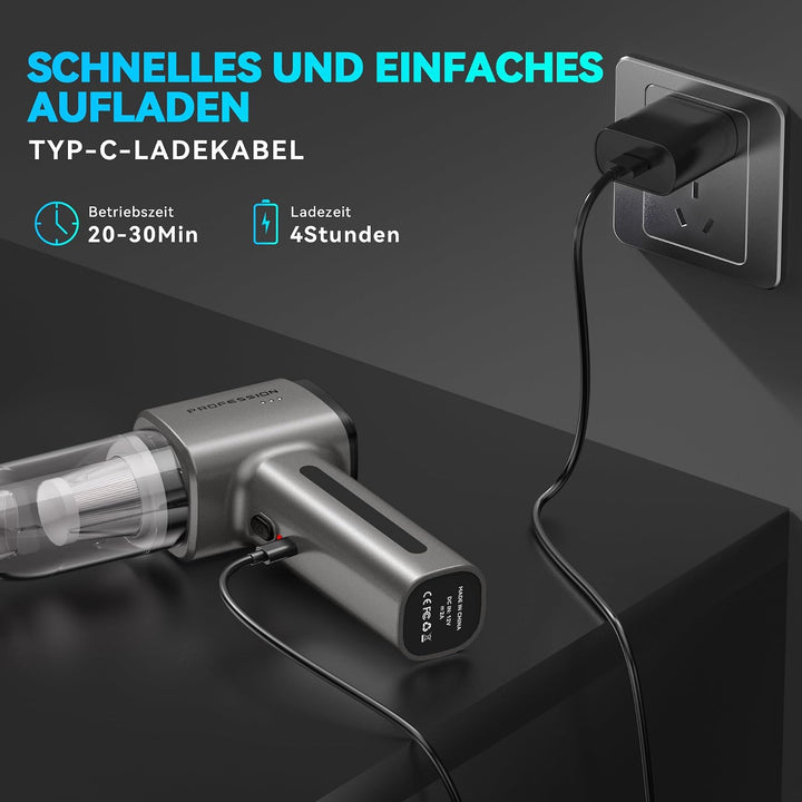 Handstaubsauger Akku Kabellos Autostaubsauger Stark 28000Pa | 4-in-1, Aufladbar, Tragbar, Bürstenlos