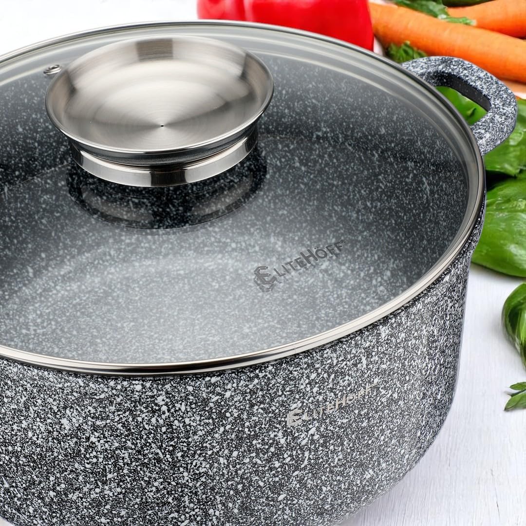 EliteHoff Induktion Topfset mit Stieltopf, 9-tlg Kochgeschirr-Set 16/16/20/24 cm, Kochtopf mit Decke