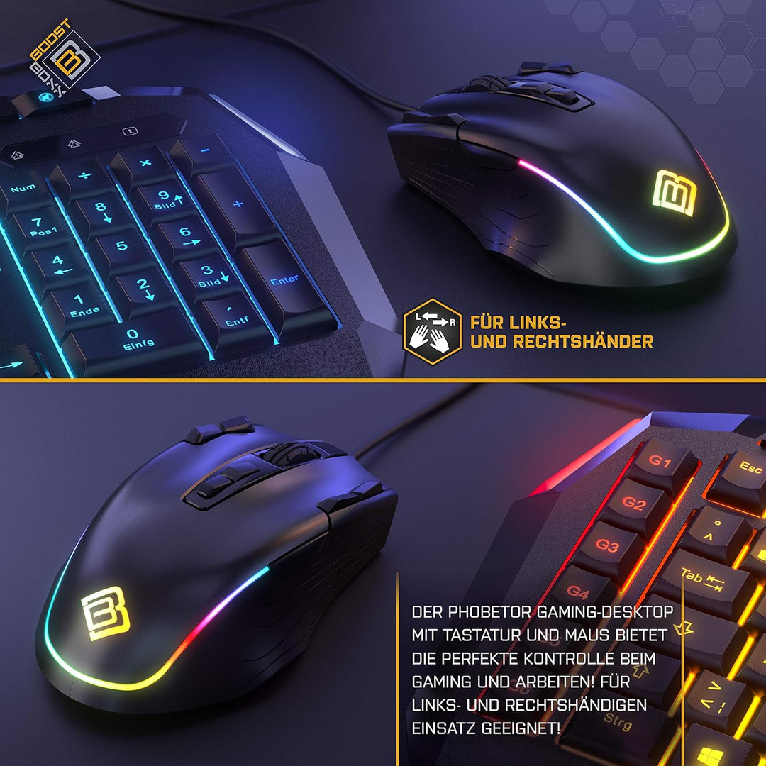BoostBoxx Phobetor - Gaming Tastatur & Maus Set mit RGB-Beleuchtung - QWERTZ-Tastatur mit programmie