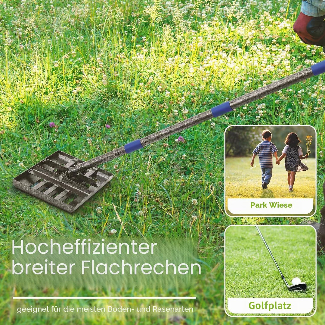 Rasenrechen Metall 183cm, Nivellierrechen mit glatten Kanten zum Rasen Einebnen und Erde Verteilen -